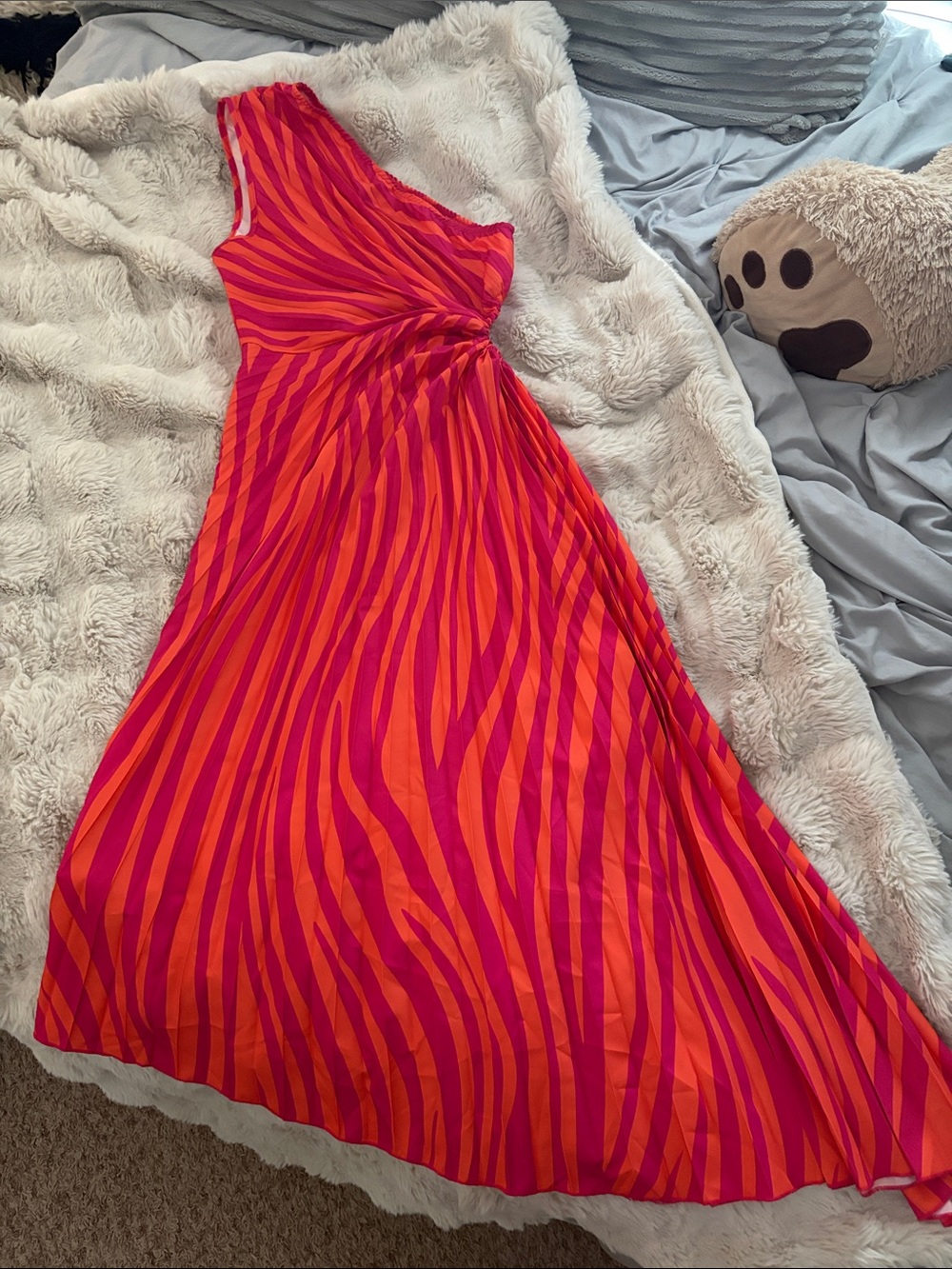 Vibrant One-Shoulder Maxi Dress in Pink & Orange Zebra Stripe